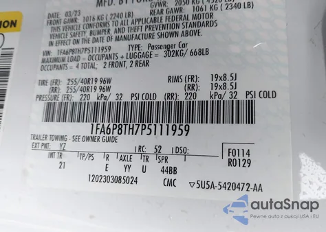 2023 Ford Mustang Ecoboost Fastback из США, поврежденный, VIN 1FA6P8TH7P5111959